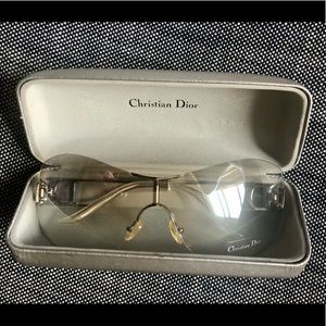 Glam Chr. Dior Golden-tinted Clear Wrap-style Sunglasses w/ Monogram Wire Frames